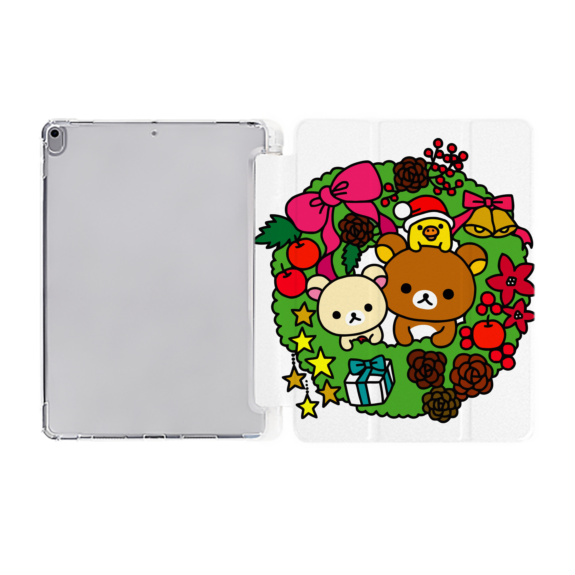 （画像用） リラックマ リラックマ キイロイトリ Rilakkuma Korilakkuma Kiiroitori IPad ケース ペン収納付き 三つ折りスタンド PUレザー×シリコン 対応機種9.5/10.5/10.9インチ
